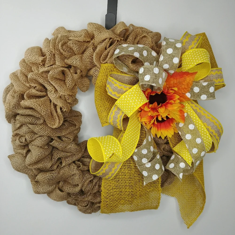 Handmade Burlap Wreath with Sunflowers